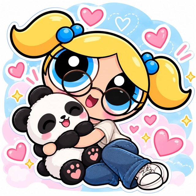 Burbuja abrazando muy fuerte a un osito panda